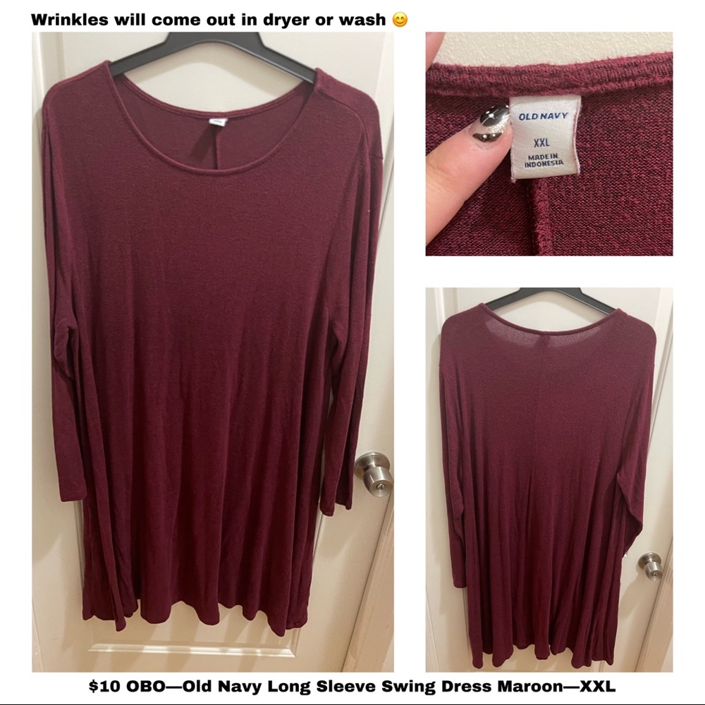 Old navy long sleeve swing dress maroon